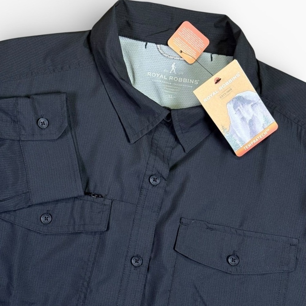 NEW Royal Robbins Expedition Dry Stretch 3/4 Sleeve Shirt XL Black UPF 40+